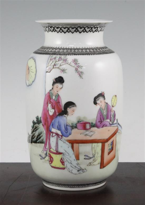 A Chinese famille rose lantern shaped vase, 20th century, 19.5cm.